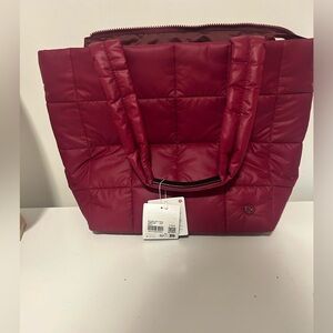 Lululemon Athletica Quilted Red Tote Bag with Satin Finish